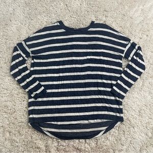 Merona Shirt Women’s Small Blue White Striped Pleated Back Long Sleeve